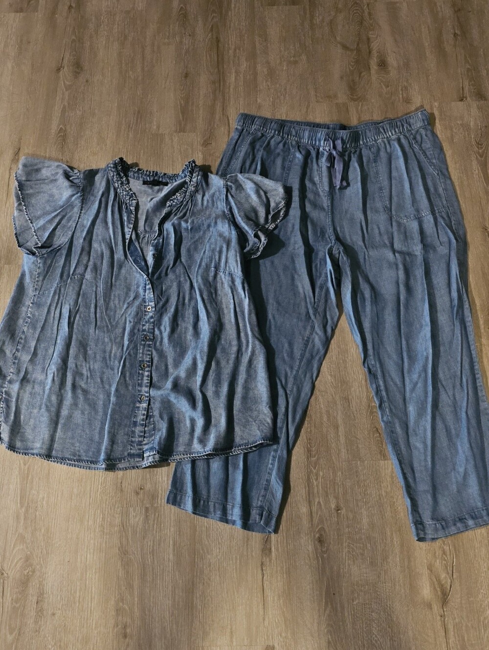 Workshop Republic Clothing Blue Denim-Effect Two-Piece Capris Set